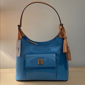Dooney & Bourke Hobo Shoulder Bag Patent Leather Denim Blue New